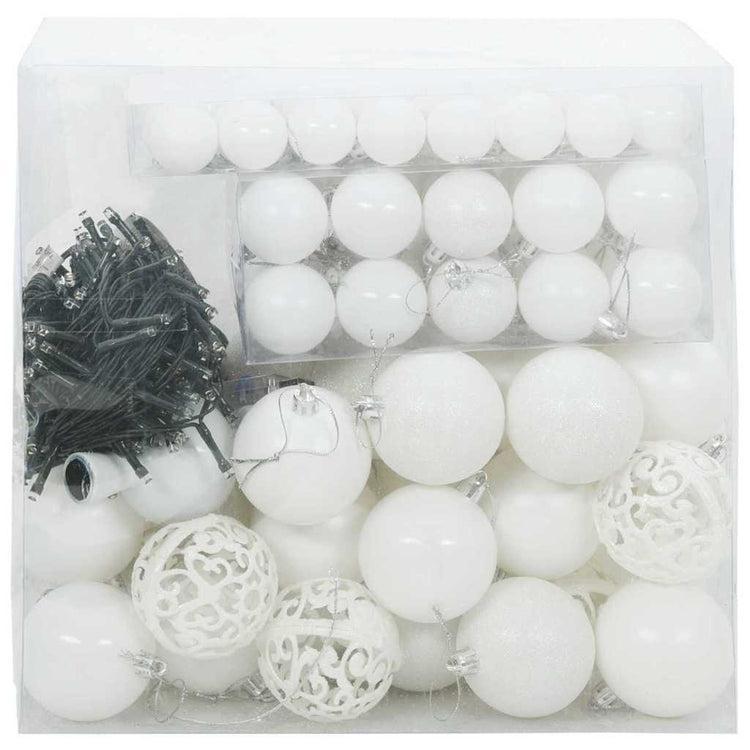VidaXL Weihnachtskugel-Set mit 300 LEDs, 120 Stück, weißer Kunststoff