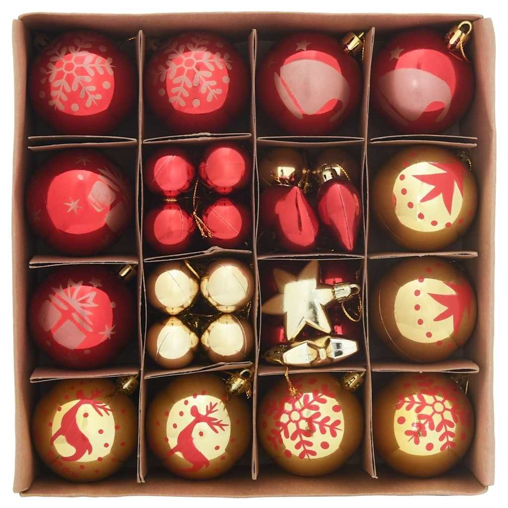 VidaXL Weihnachtskugel-Set 40-teilig aus goldenem und rotem Kunststoff