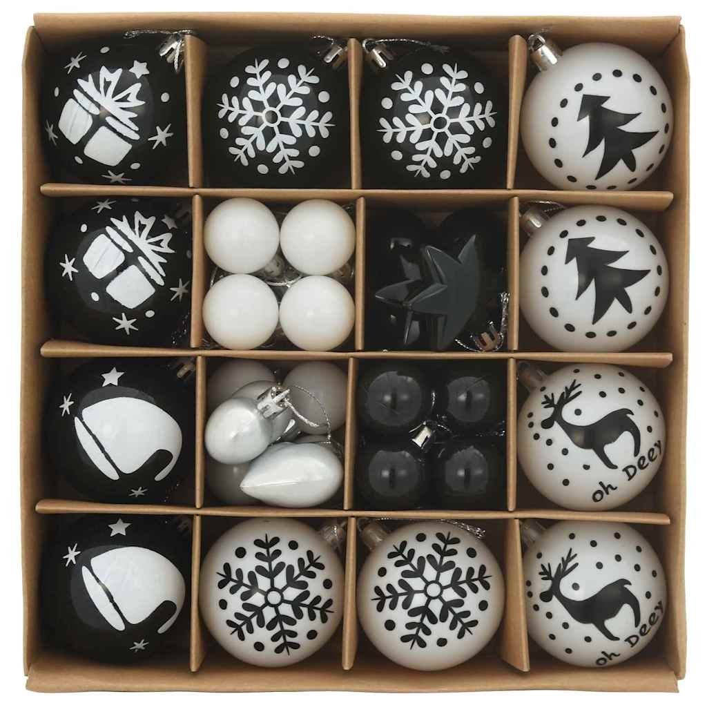 VidaXL Weihnachtskugel-Set 40-teilig aus schwarzem und weißem Kunststoff