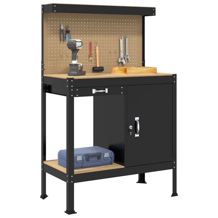 Vidaxxl-Werkbänke mit Schublade, schwarz, 90 x 49 x 141 cm, lackiertes Holz