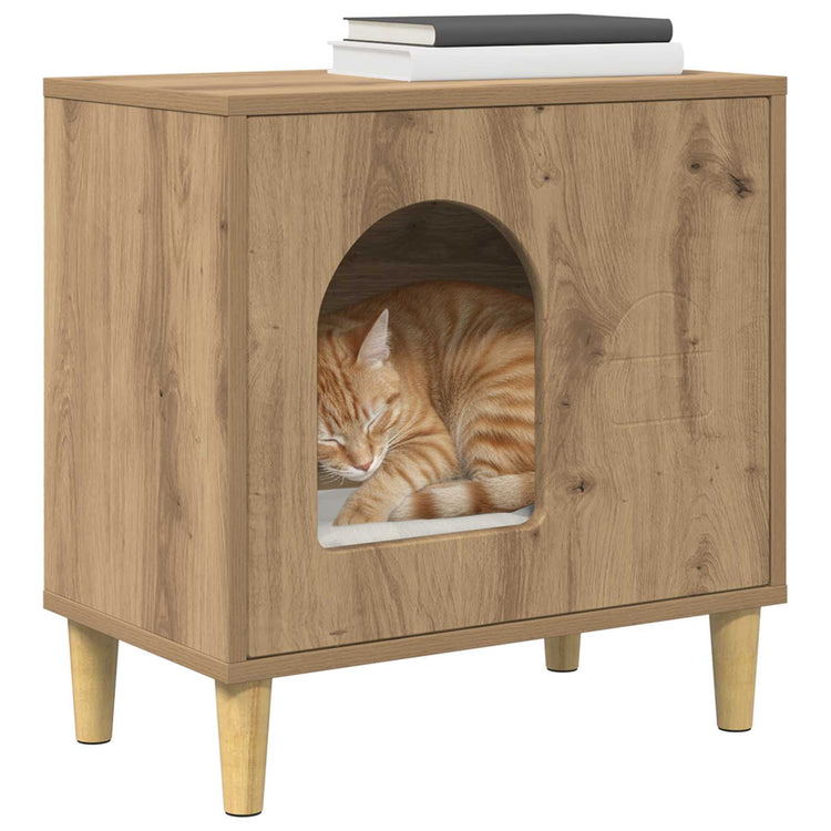 Vidaxxl Katzenhaus, handgefertigte Eiche, 51 x 30 x 52 cm, Holzwerkstoff