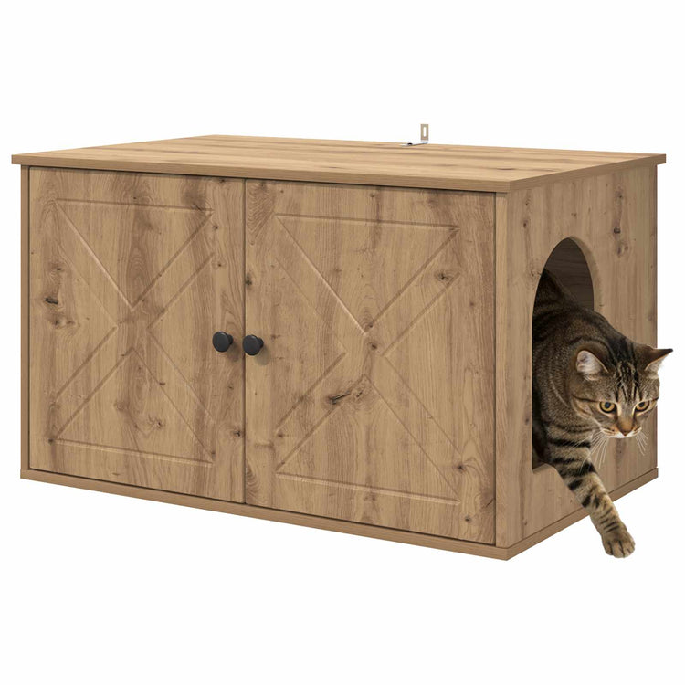 Vidaxxl Katzenhaus, handgefertigte Eiche, 85 x 55 x 50 cm, Holzwerkstoff