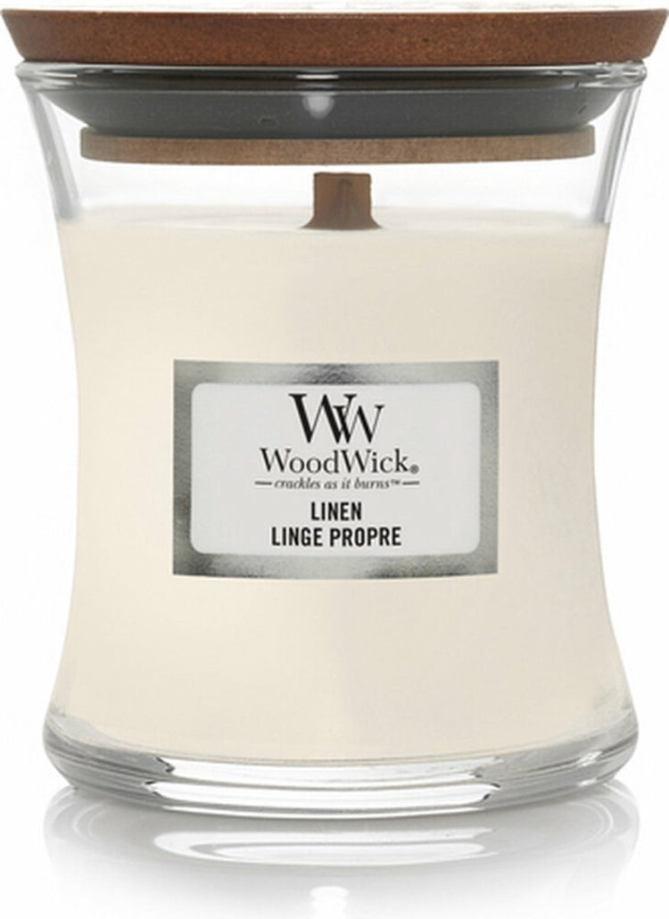 Woodwick Duftkerze Minikerze – Leinen – 20 Brennstunden – 85 g – 8 cm ø 7 cm