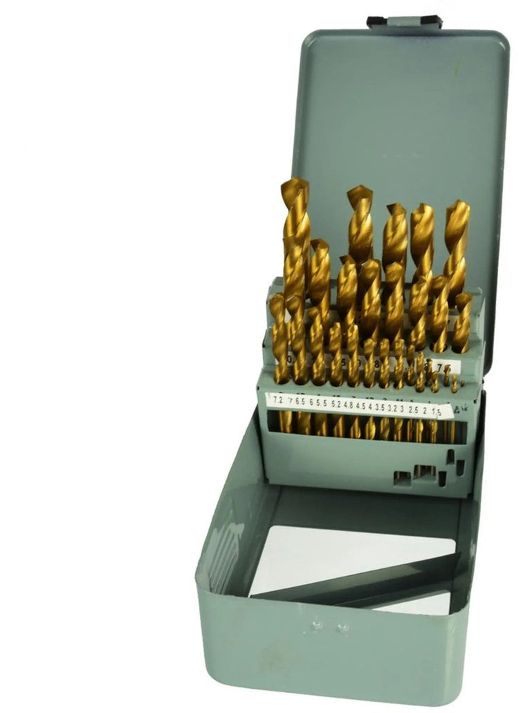 Geko 28-teiliges Metallbohrer-Set – Titanbeschichtung – HSS-Stahl – 1,5–13 mm – Metallbox
