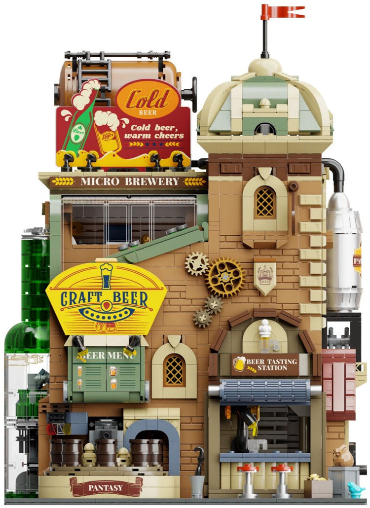 Pantasy 85023 Bierbrauerei-Bauset mit 3 Minifiguren | klassisches modulares Gebäude des Schöpfers | Experte Architektur Modellbau | Technisches Lernspielzeug für Erwachsene und Kinder | DIY-Gebäude passend für Lego | Bausatz mit 3266 Bausteinen