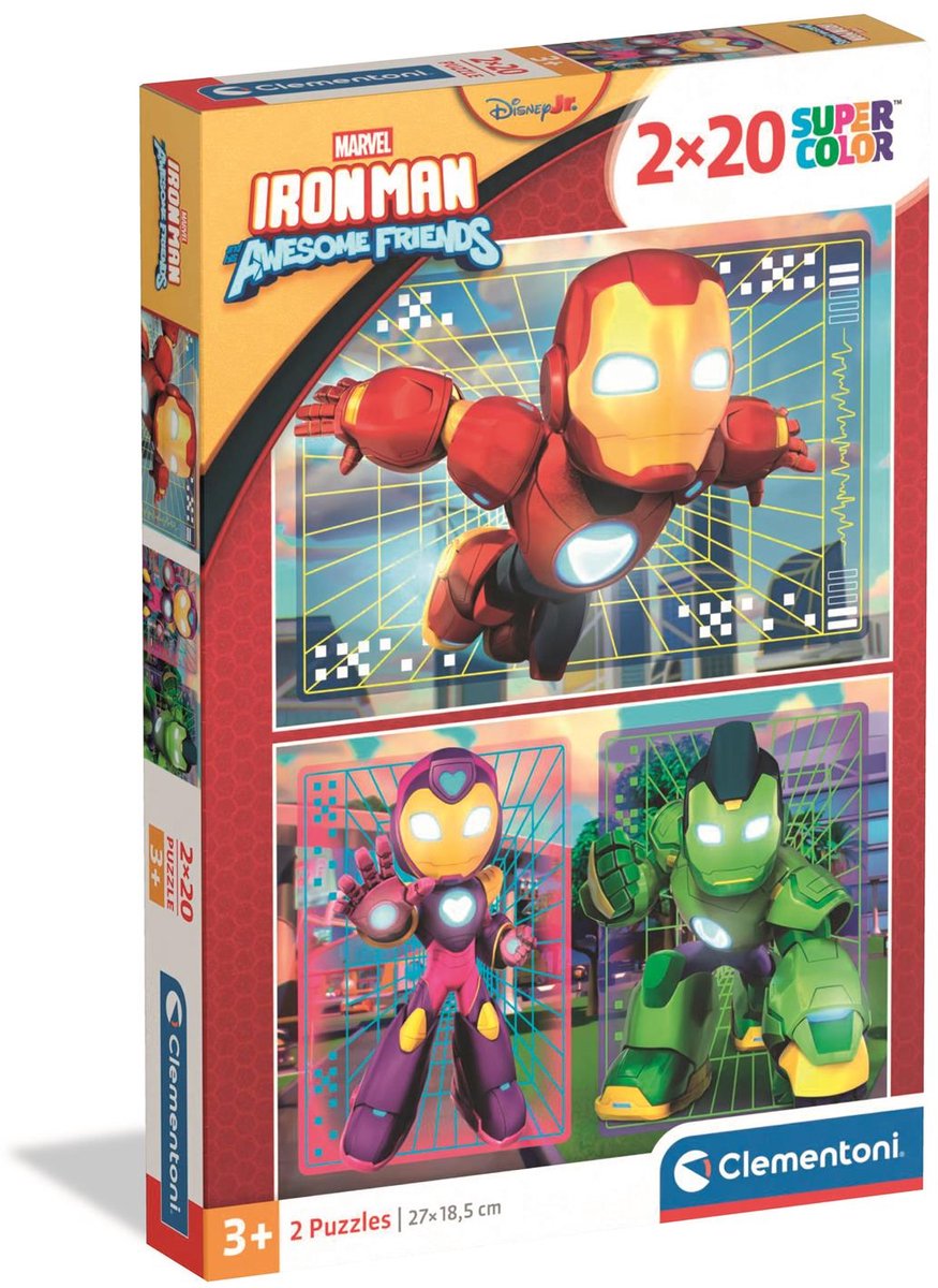 Clementoni – Puzzle – 2x20 Teile – Ironman und seine tollen Freunde – Puzzle für Kinder ab 3 Jahren