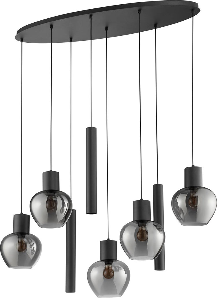 Brilliant Ligari – Hängelampe – 8-flammig – oval 126 cm – E27 max. 5 x 20 W, Gu10 max. 3 x 10 W – schwarzer Rauch