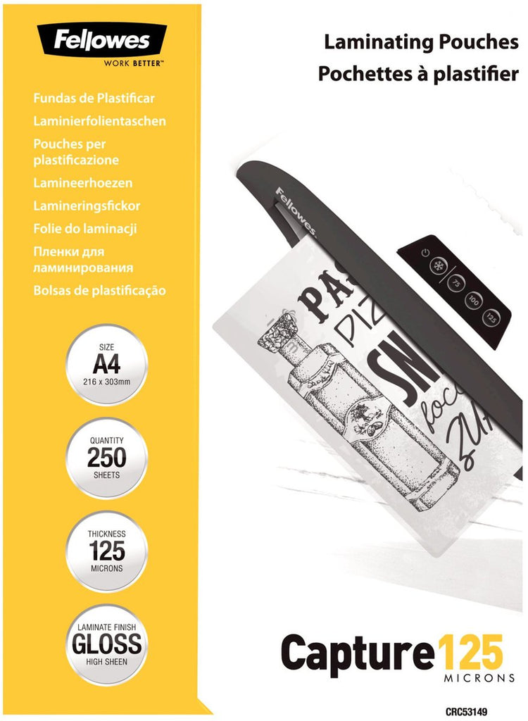 Fellowes Laminierfolien A4 – 125 Mikron – glänzend – 250 Stück – Vorteilspackung