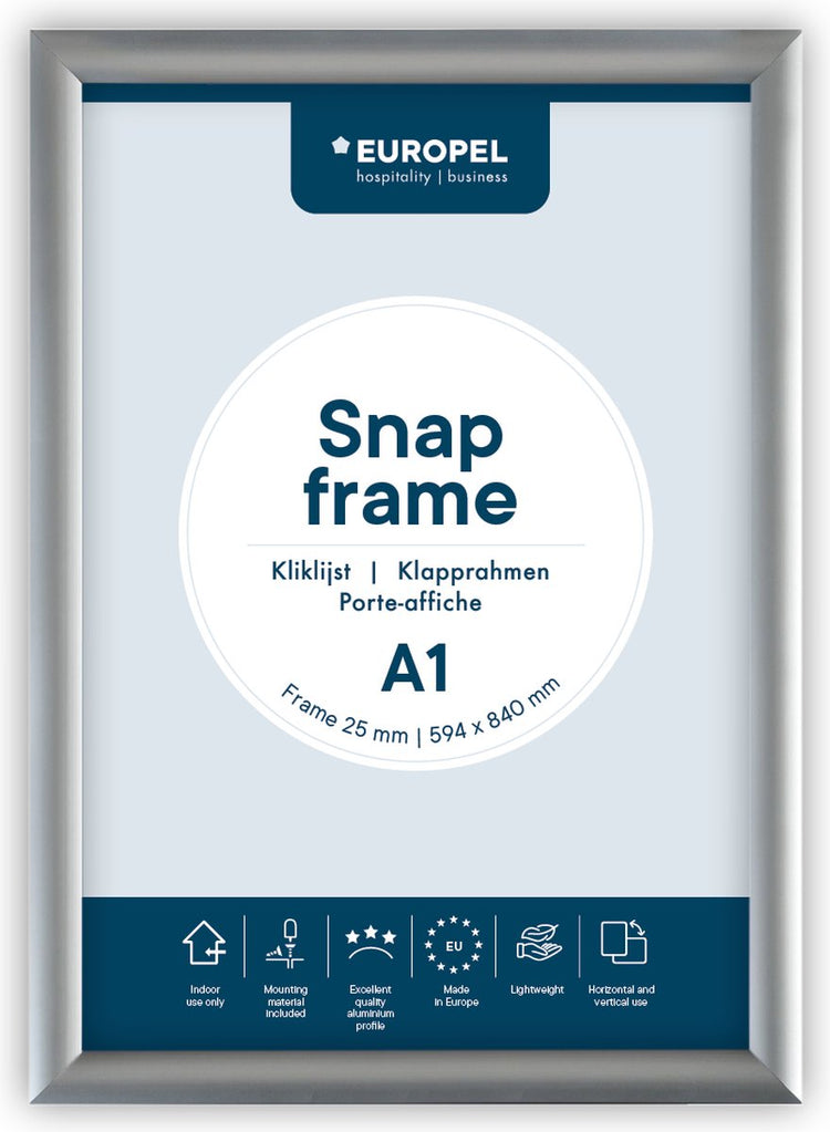 Europel Klickrahmen – Posterrahmen – A1 – 59,4 x 84 cm – 25 mm – Aluminium – Silber