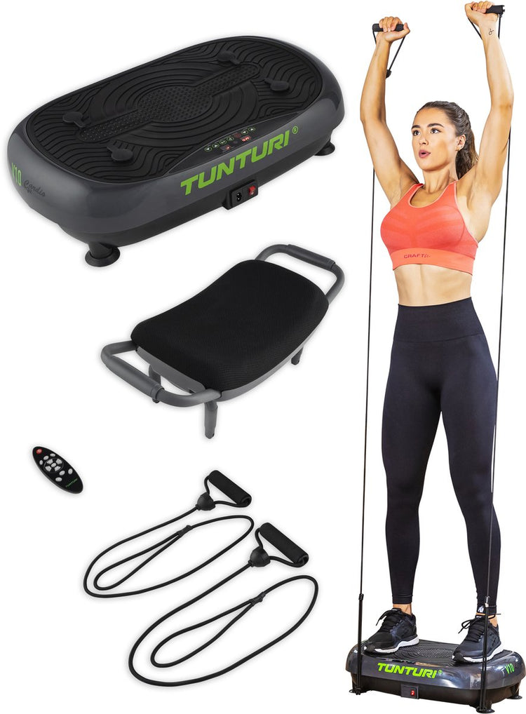 Tunturi Cardio Fit V10 Vibrationsplatte – inkl. Fitnessstuhl - Vibrationsplatte - 30 Geschwindigkeiten - 3 Programme - Vibration - inkl. kostenlose Fitness-App