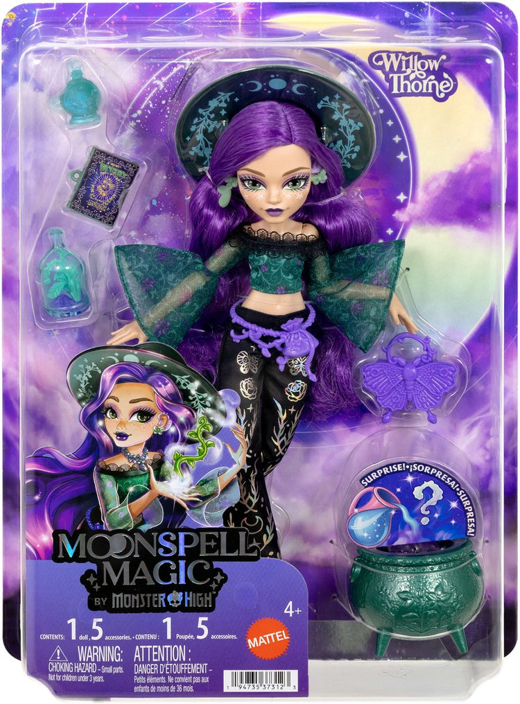 Mattel Moonspell Magic aus Monster High – Willow Thorne Modepuppe – Naturhexe mit Zubehör