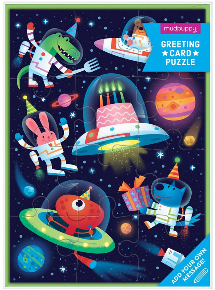 Mudpuppy-Puzzle - Kosmische Party - Grußkarte 13x18cm - 12 Teile - 3 Jahre