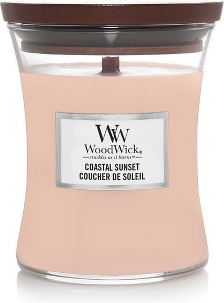 Mittlere Sanduhr-Duftkerze von Woodwick – Küstensonnenuntergang – 60 Brennstunden
