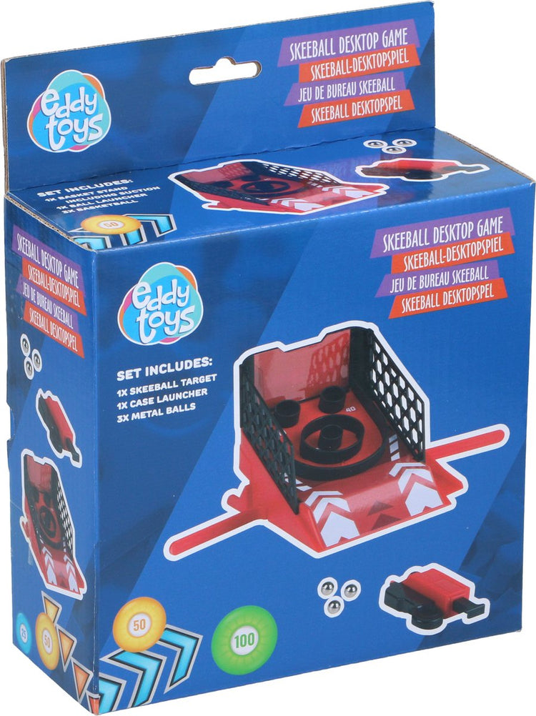 Eddy Toys Tisch-Skeeball-Spiel – Skeeball-Desktop-Spiel mit Werfer – inklusive 3 Metallkugeln – Tischmodell mit Punktezonen und Seitenschienen