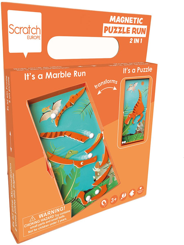 Magnetische Puzzlebahn zum Kratzen – Dino – 2-in-1 – Puzzle- und Murmelbahn mit 5 Murmeln – 3 Jahre