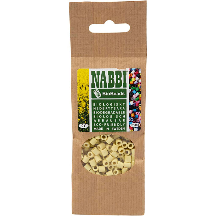 Nabbi-Bioperlen von , Größe 5x5 mm, Lochgröße 2,5 mm, mittel, hellgelb, 1000 Stück 1 Box