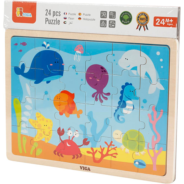 Viga Holzpuzzle, Meerestiere, Größe 30x22,5 cm, 24 Teile, 1 Stück