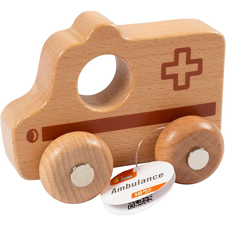 Viga Holzauto, Krankenwagen, H: 4,2 cm, L: 9 cm, B: 7,5 cm, 1 Stück