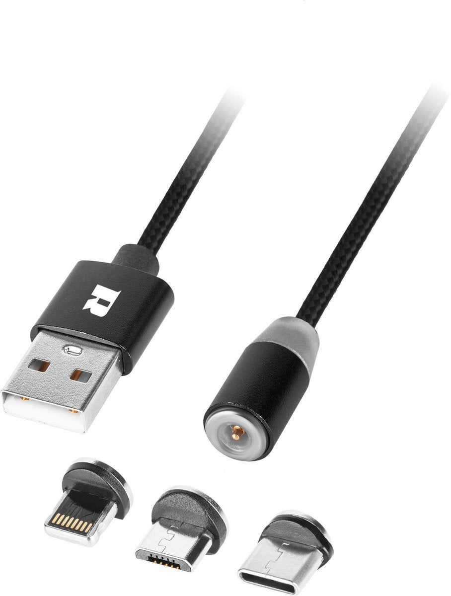 Rebel Comp-Serie – magnetisches USB-Kabel 3-in-1 – iPhone; USB-C; Micro-USB