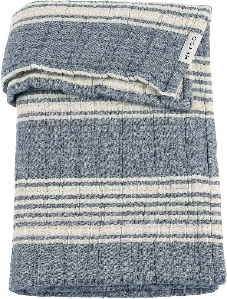 Meyco Baby-Streifen-Jacquard-Kinderbettdecke – vorgewaschen, hydrophil – Indigo – 75 x 100 cm – 1,5 Tog