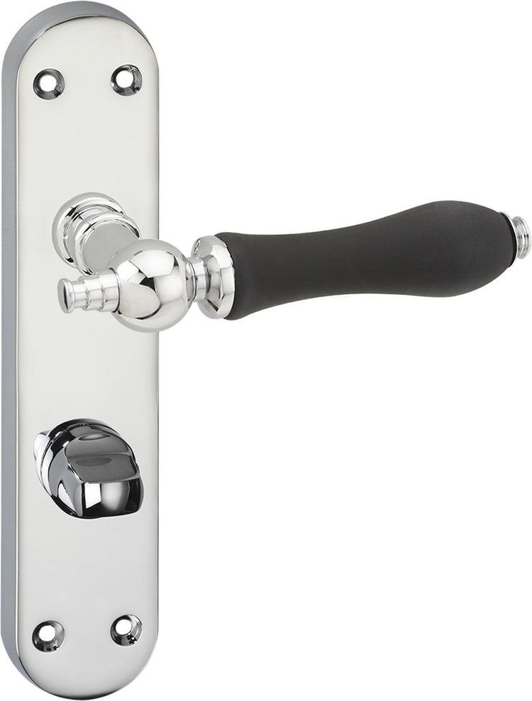 Impresso-Türgriff – Bracknell – für den Innenbereich – ovales Türschild mit Schrauben und WC-Schloss – Chrom – Schwarz – 2 Stück