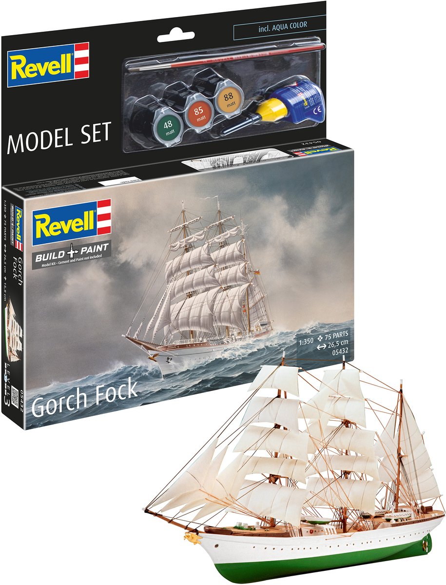 Revell Modellbausatz Schiffe – 65432 Gorch-Fock-Schiff – Modellbausatz aus Kunststoff – 1:350 – Modellbau