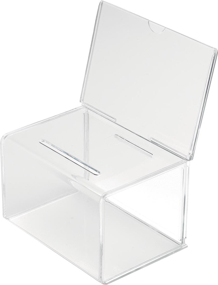 Deflecto Vorschlagsbox mit Prospekthalter | Fuß 20 | 5x13 | 5x16 | 5 cm