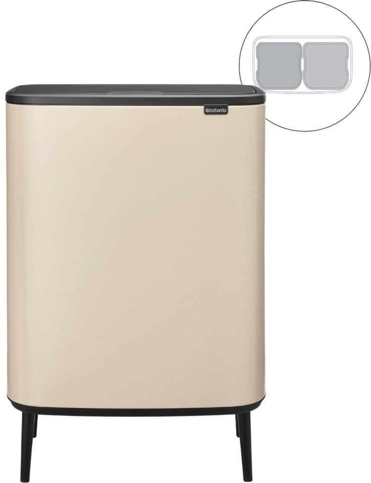 Brabantia Bo Touch Bin Hi Abfallbehälter – 2 x 30 Liter – Mülltrennung – sanftes Beige