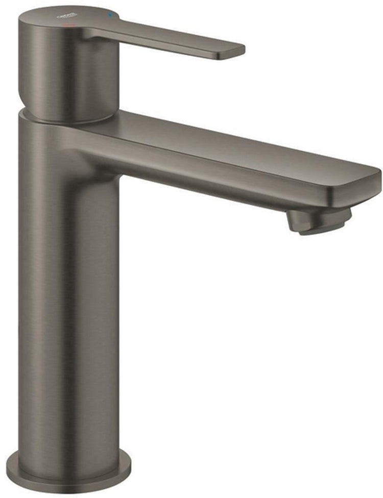 Grohe Lineare Waschtischarmatur – S-Größe – wassersparend – mit Push-Open-Ablaufgarnitur – glatter Körper – gebürsteter Hartgraphit (Anthrazit)