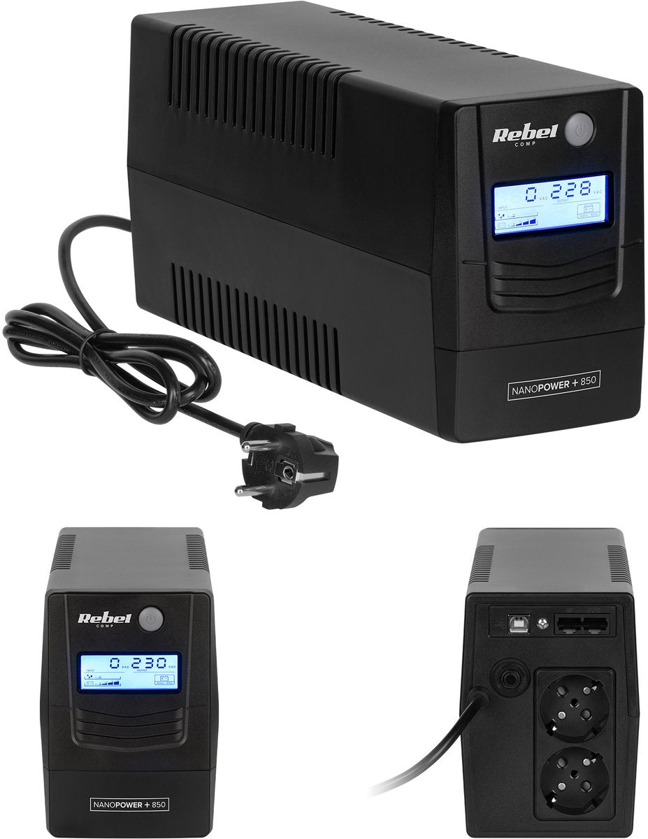 Rebel UPS 850VA – LCD – Notstromversorgung für PC, Router-Modem – USB – Viewpower