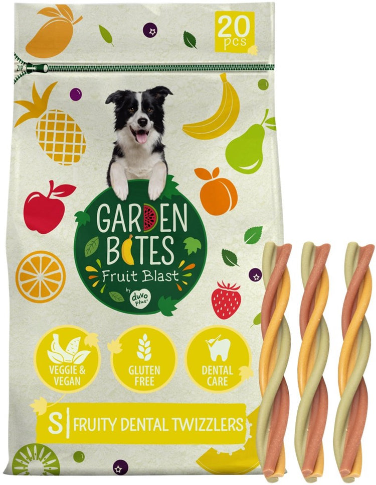 Duvo plus Garden Bites – fruchtige Dental Twizzlers Hundesnacks – Hundeleckerlis – vegetarisch glutenfrei – klein 20 Stk