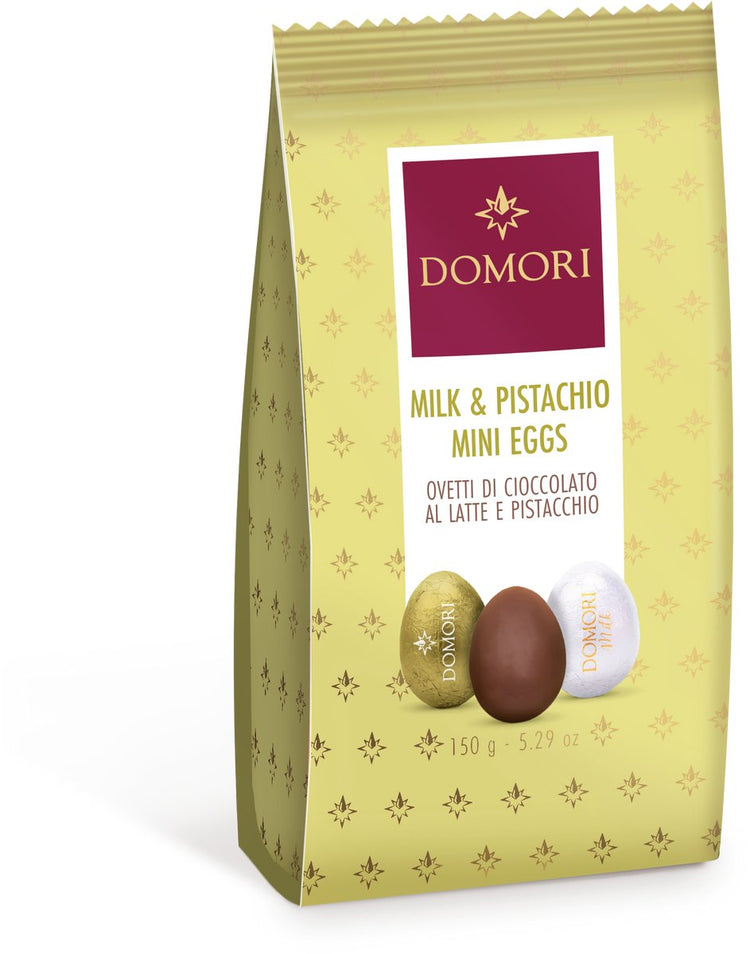 Domori-Anthologiekollektion Ostereier – Milchschokoladen-Pistazien-Mini-Schokoladeneier – italienische Luxusschokolade – 150 g | Milch | Pistazien-Schokoladeneier