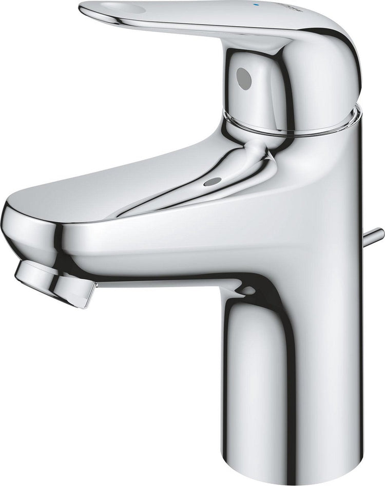 Grohe Quickfix Swift Einhebelmischer mit Zugstangen-Ablaufgarnitur – S-Größe – energie- und wassersparend – Chrom