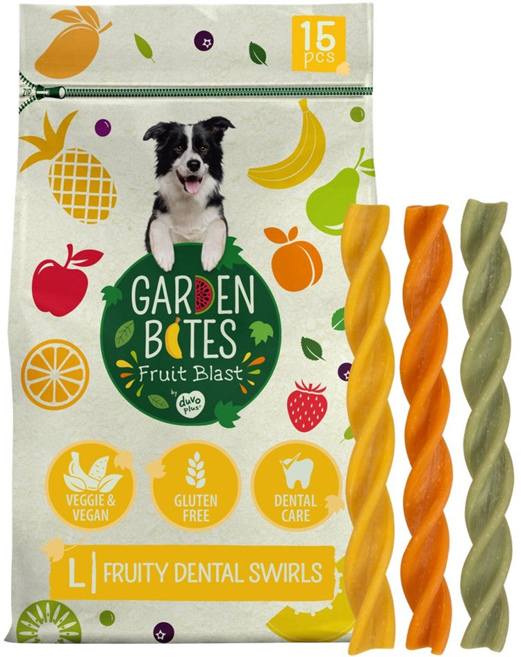 Garden Bites duvoplus – fruchtige Dental Swirls Hundesnacks – Hundeleckerlis – vegetarisch, glutenfrei – groß 15 Stück