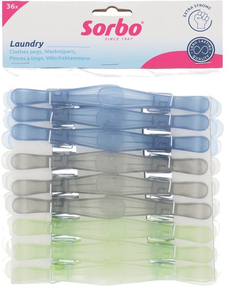 Sorbo Wäscheklammern-Set 36-teilig – extra starke 7-Spirale – bunte Wäscheklammern
