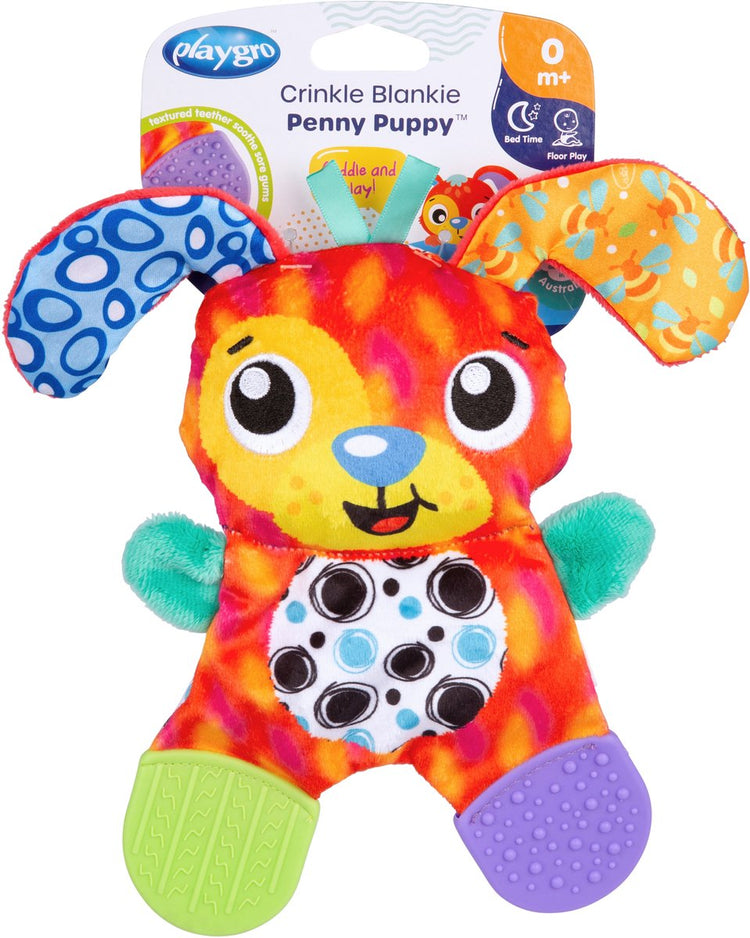 Playgro Crinkle Blanket Penny Puppy Rassel – Babyspielzeug – Kuscheltuch – Babyspielzeug – pädagogisches Babyspielzeug – Beißring