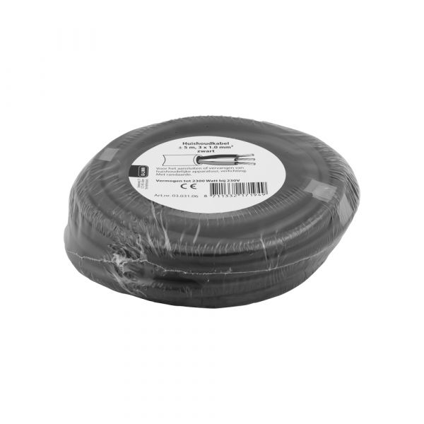 Haushaltskabel 3x1.0 Black 5 Meter