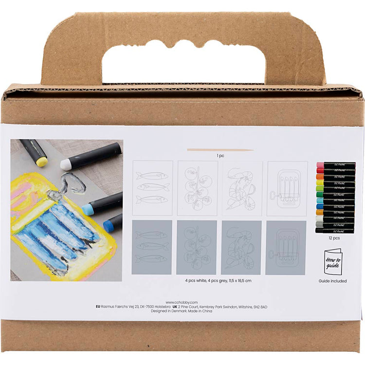 Creativ Company Mini-Hobby-Set Ölpastell, Grau, Weiß, 1 Box