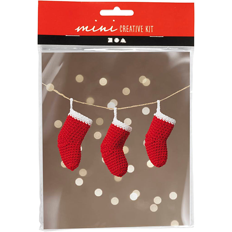Creativ Company Häkel-Mini-Hobby-Set, Weihnachtsstrümpfe, rot und weiß, 1 Box