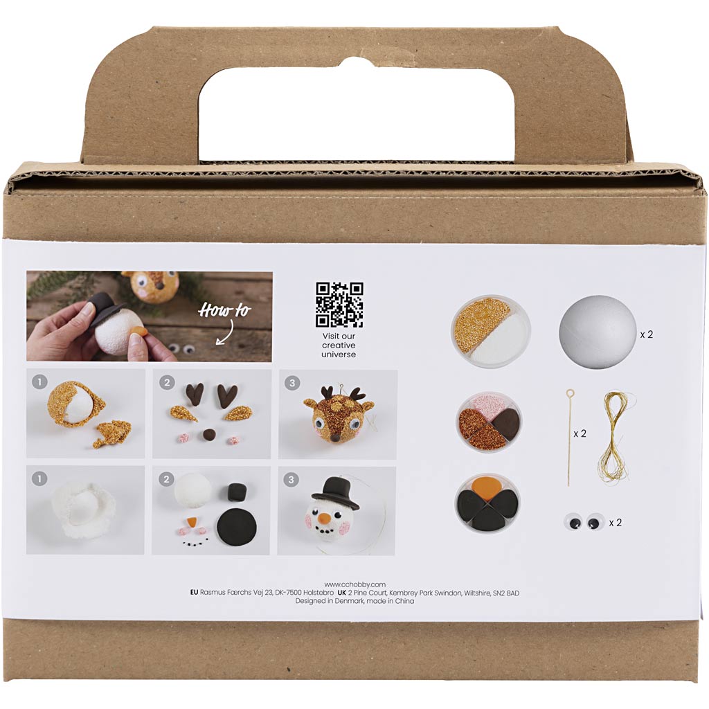 Creativ Company Mini-Hobby-Set Weihnachtskugeln, Rentier und Schneemann, 1 Box