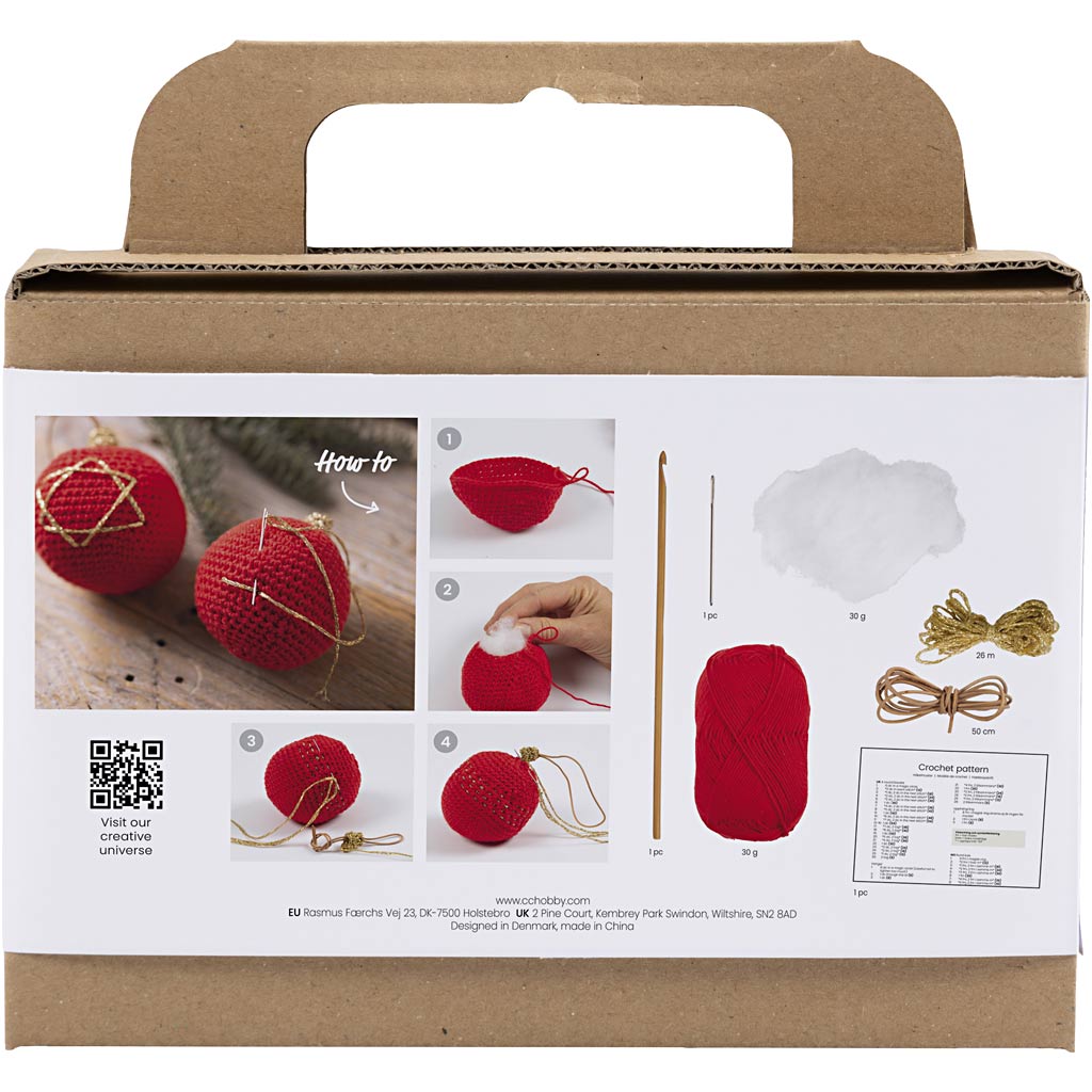 Creativ Company Hobby-Set Häkeln, Weihnachtskugeln, rot, 1 Box