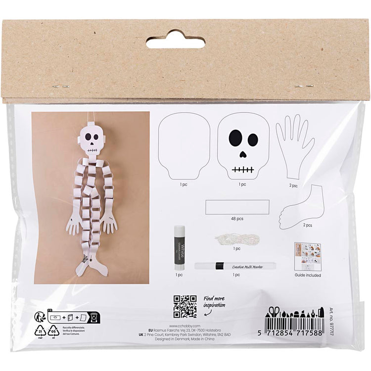 Creativ Company Mini-Hobby-Set Papierdekorationen, Skelett, schwarz und weiß, 1 Box