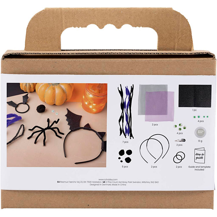 Creativ Company Mini-Hobby-Set Horrorkostüme, Stirnbänder, Haarspangen und Haarbänder, Schwarz, Flieder, Lila, 1 Box