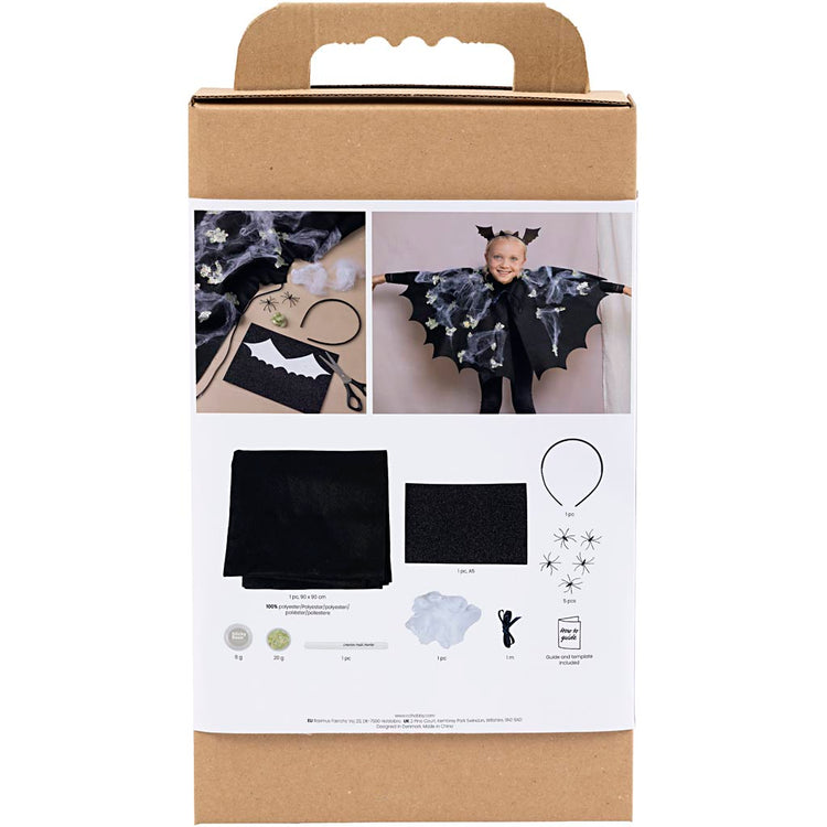 Creativ Company Hobby-Set Gruselkostüme, Fledermausumhang und Stirnband, schwarz, schwarzer Glitzer, 1 Box