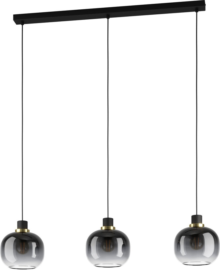 Eglo Oilella Hängelampe – E27 – 95 cm – Rauchglas – schwarzes Messing