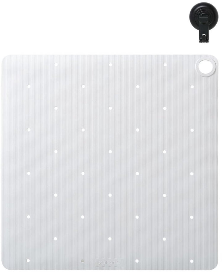 Sealskin Ribb – rutschfeste Duschmatte 55 x 55 cm – weiß – inklusive schwarzem Haken