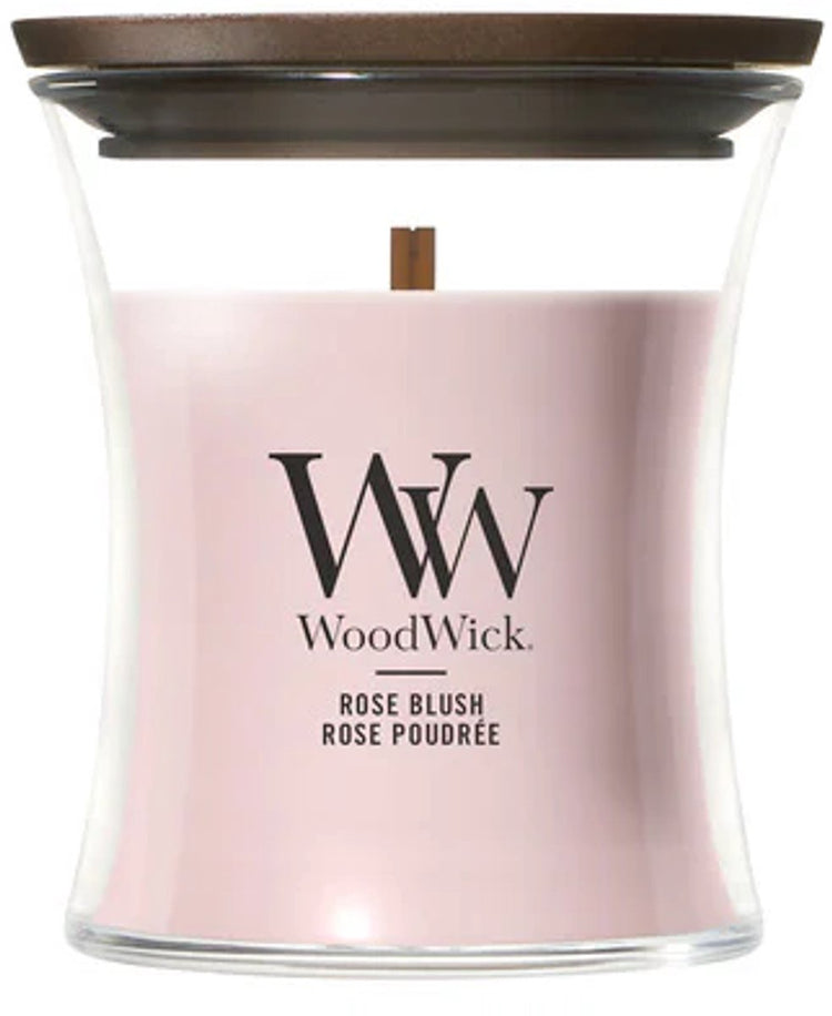 Woodwick Sanduhr – Rose Blush – Mini-Duftkerze – bis zu 30 Brennstunden