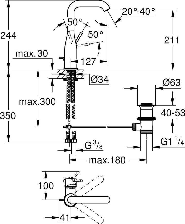 Grohe Essence neue Waschtischarmatur – wassersparend – schwenkbarer Auslauf – Ablaufgarnitur – Chrom – 32628001