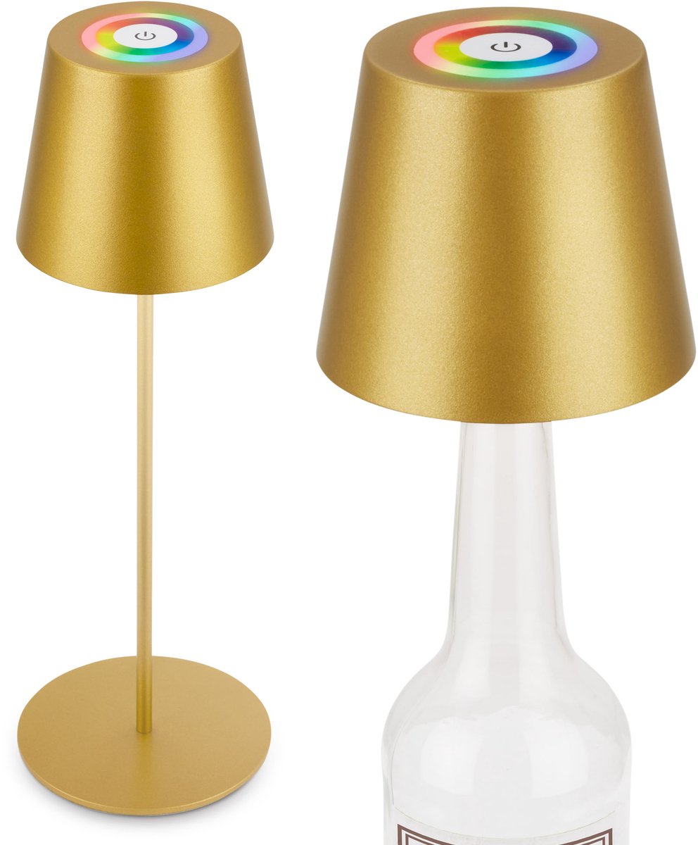 Briloner Calida – wiederaufladbare Tischleuchte – dimmbar – für drinnen und draußen – 3 in 1 – RGBW – IP44 – kabellos – höhenverstellbar – 36 x ø 10,5 cm – goldfarben