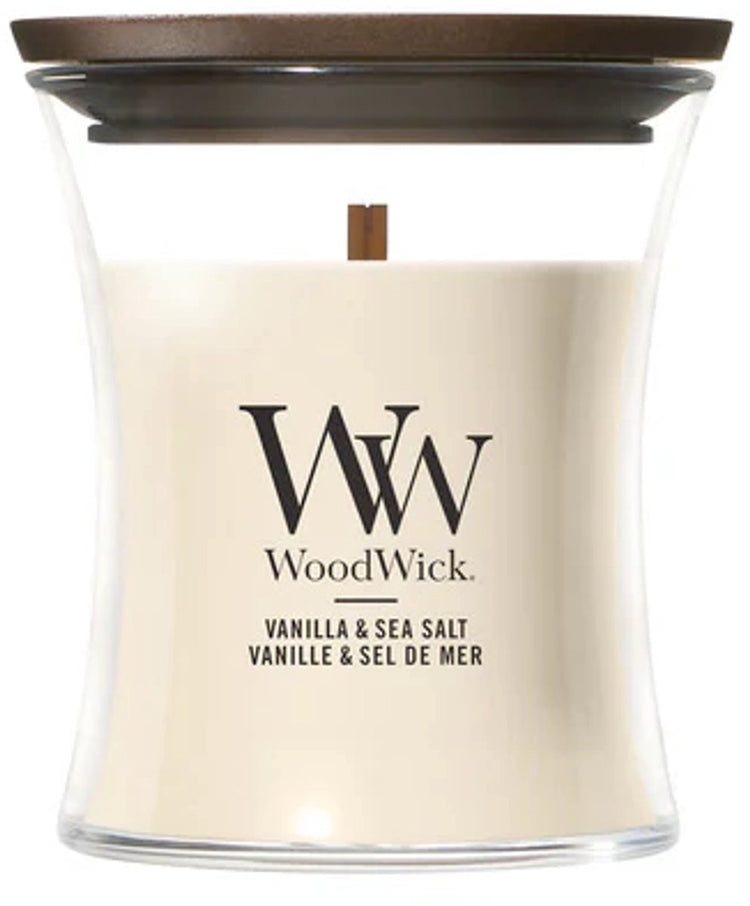 Woodwick Duftkerze Minikerze – Vanille-Meersalz – 20 Brennstunden – 85 g – 8 cm ø 7 cm